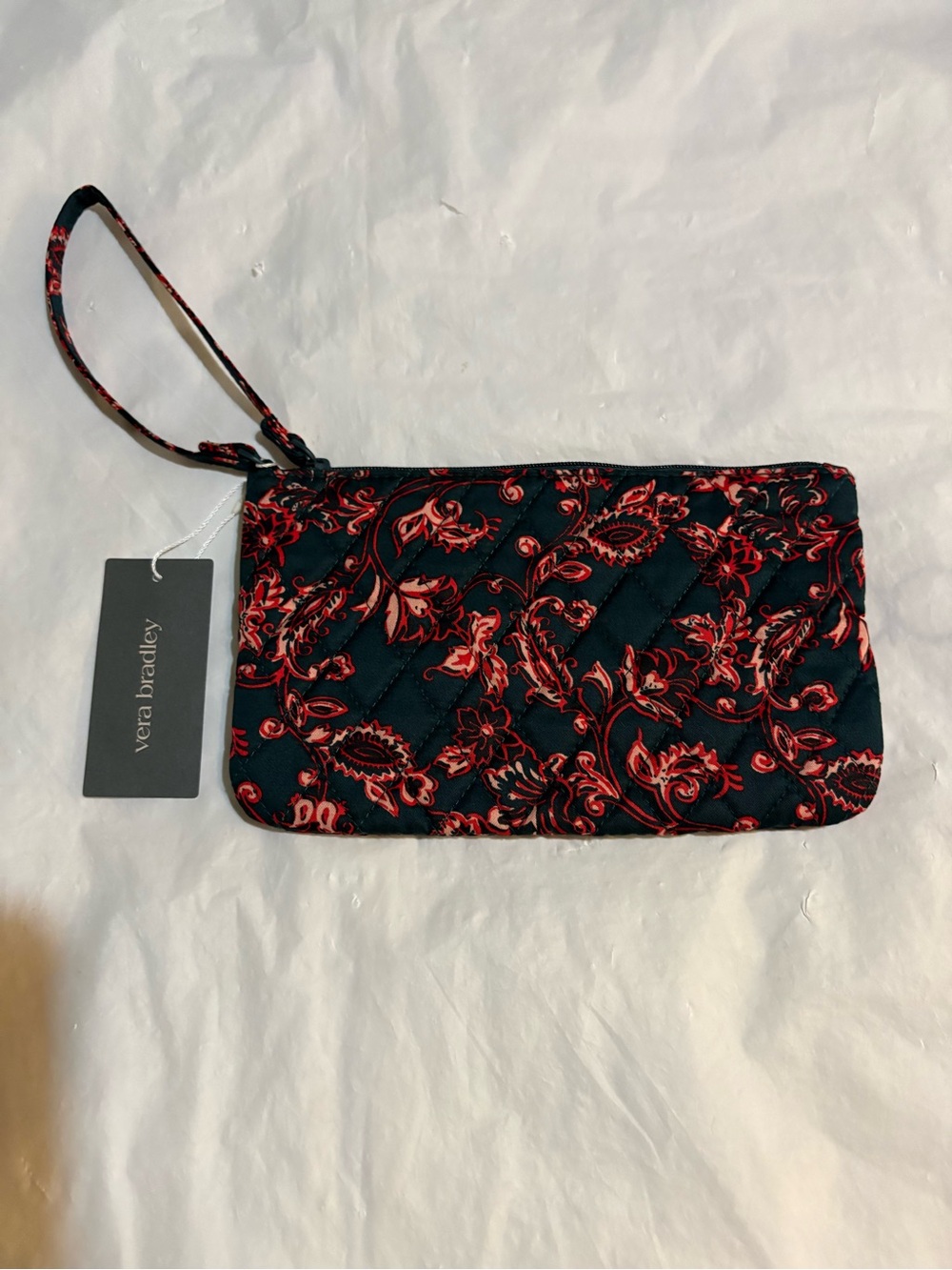 Vera Bradley Navy Blue Quilted Wristlet with Red Floral Print